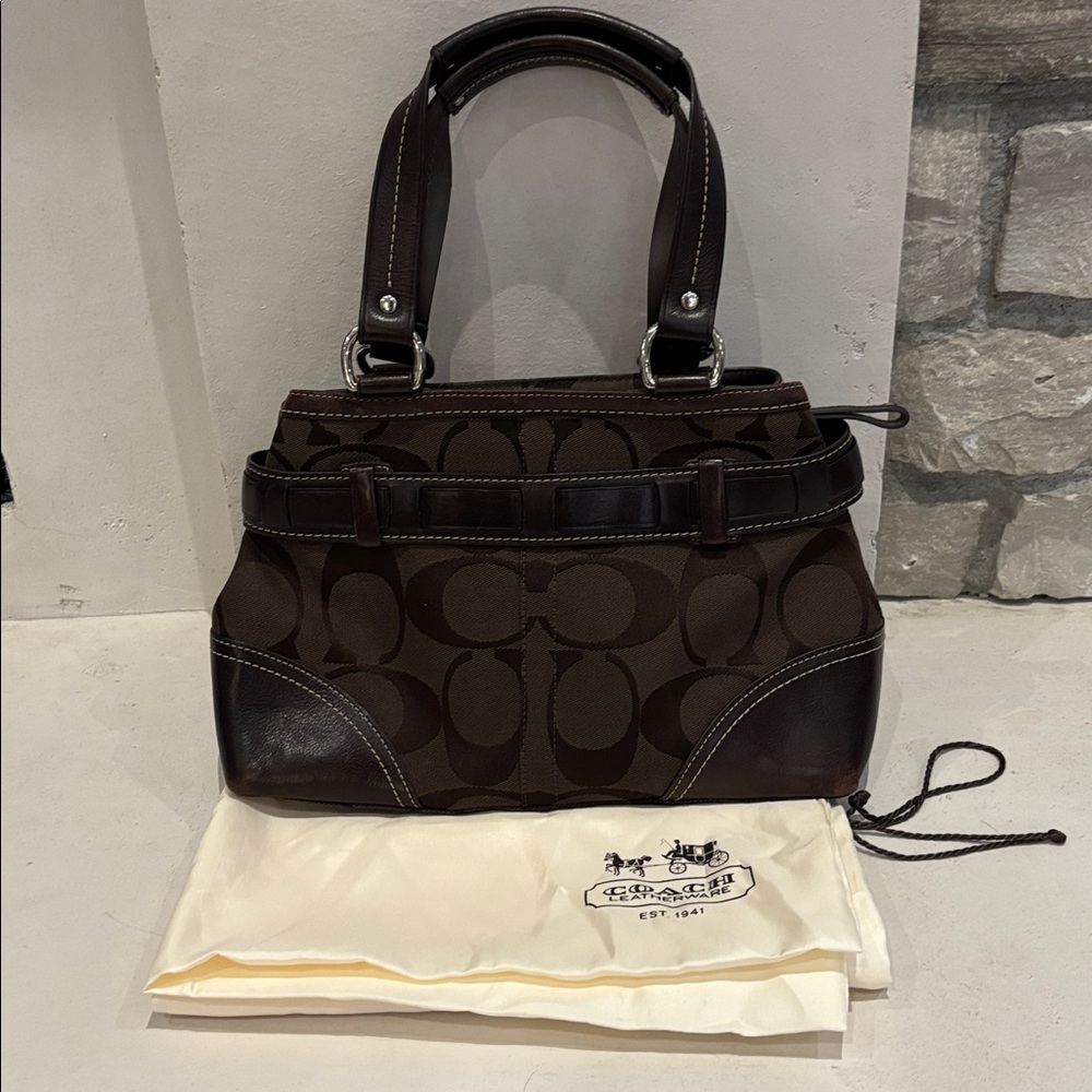 Authentic Coach Brown Hampton Signature Snake Skin Satchel EUC - Picture 2 of 15